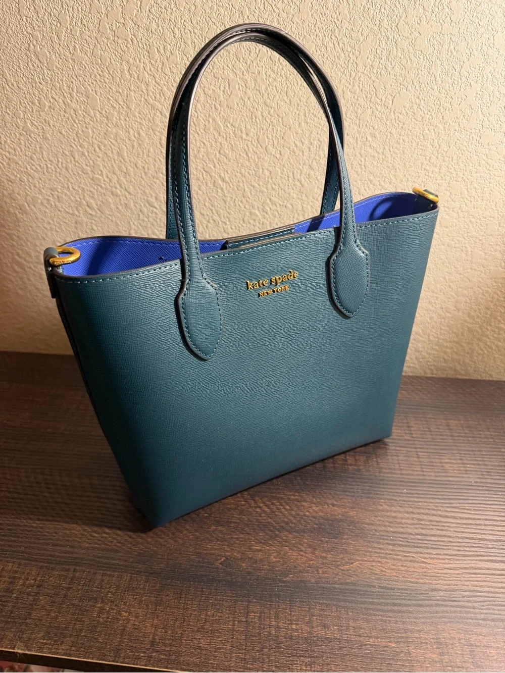 kate spade Teal Crossbody Tote with Blue Interior